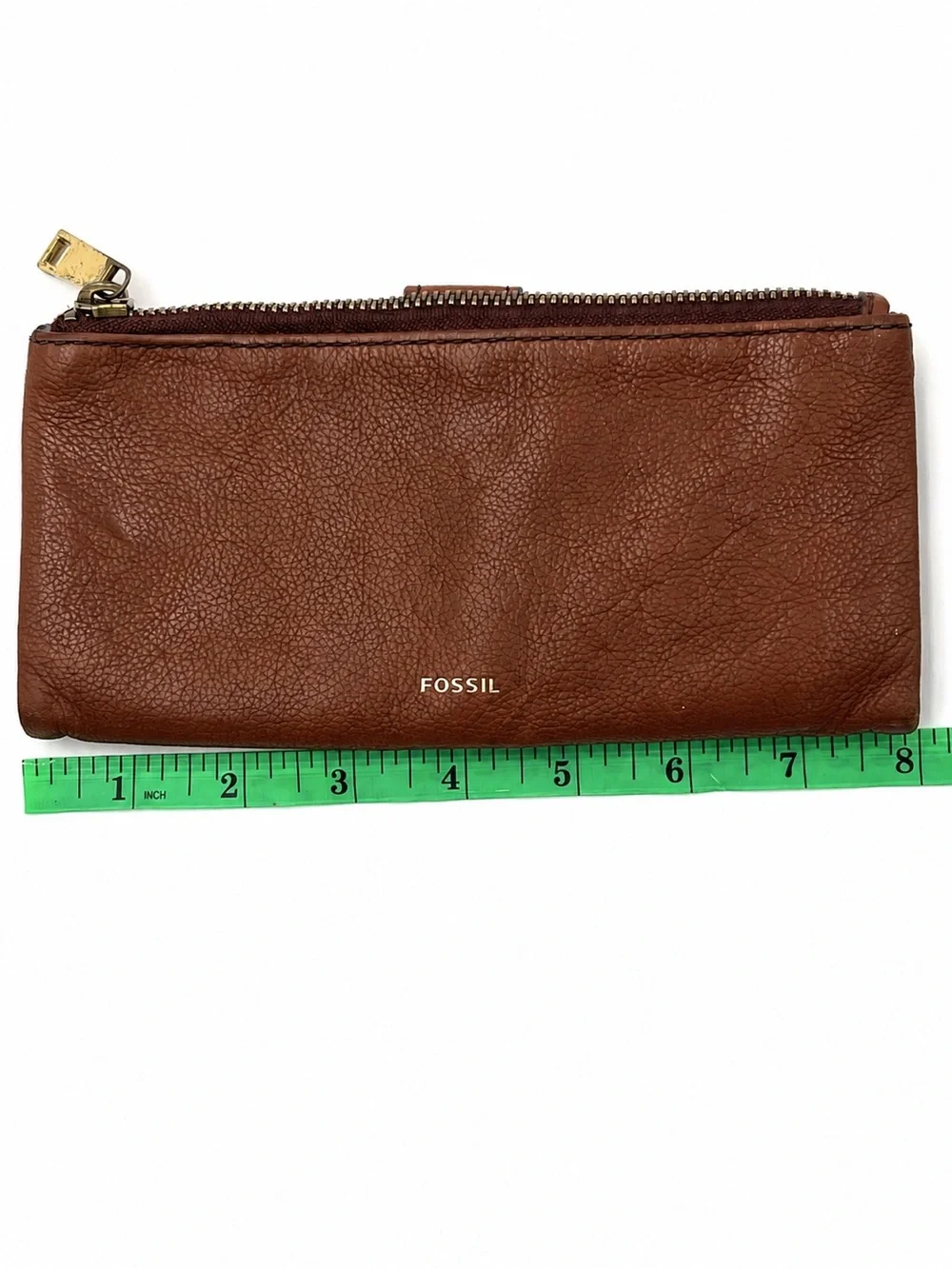 Fossil Lainie SWL2060210 Cognac Brown Leather Bifold Clutch Wallet Zip Tab Snap